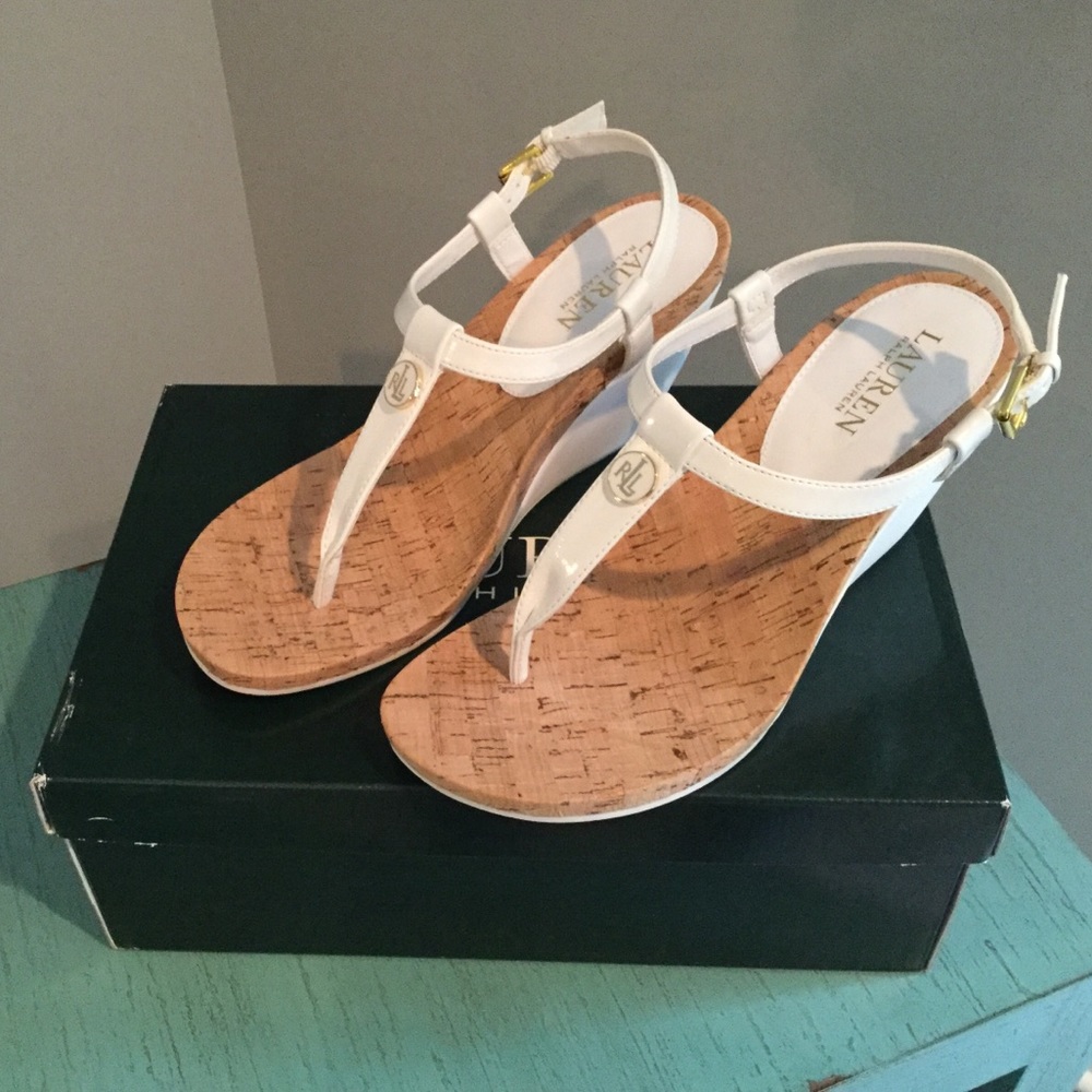 Ralph Lauren Reeta RL Patent Suede Wedge. NWT